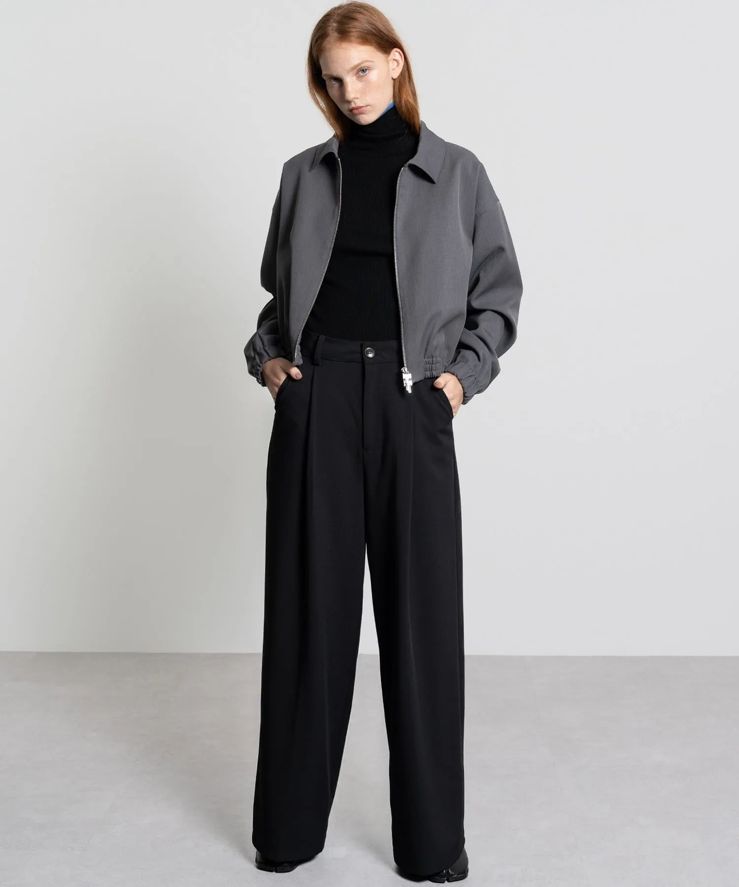 Color Block Rib Knit High Neck Wool Top