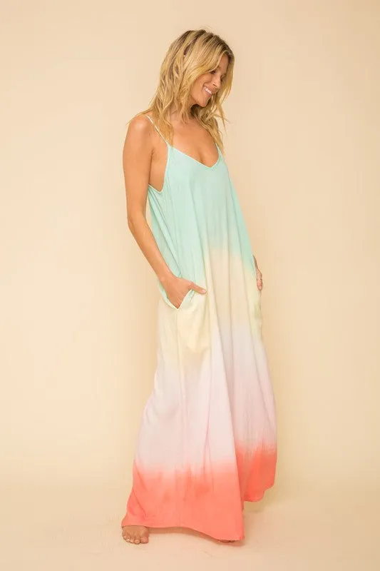 COLOR BLOCK V-NECK CAMI MAXI DRESS