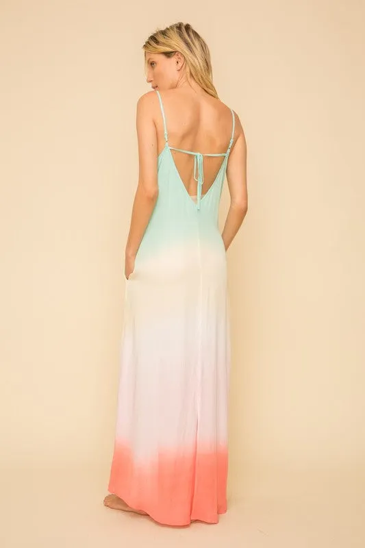 COLOR BLOCK V-NECK CAMI MAXI DRESS