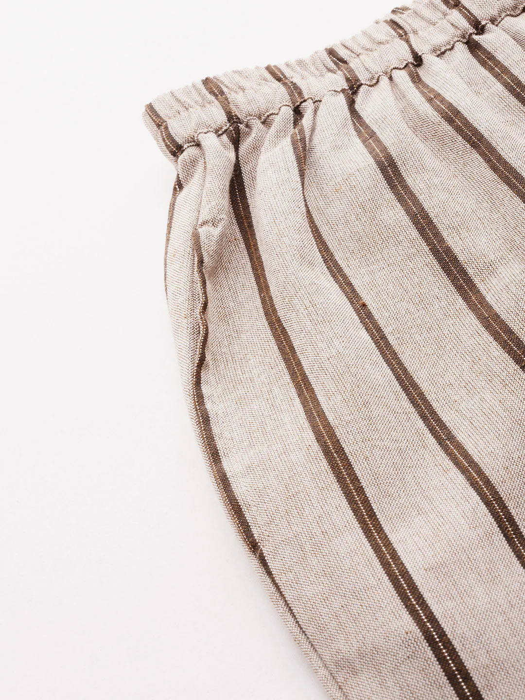 Cottinfab Women Brown Striped Shirt Top with Trousers