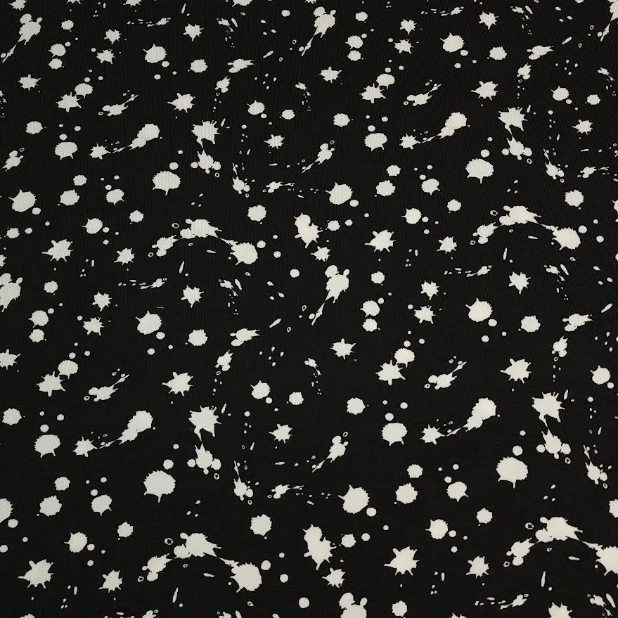 Cotton Knit Fabric With Black and White Paint Splatter, Ideal for Children's Apparel, European Quality, 4 Way Stretch - Sold by the 1/2 yard