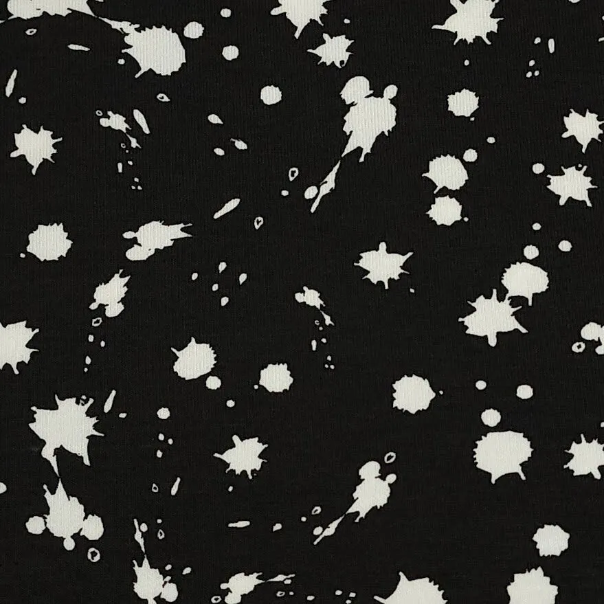 Cotton Knit Fabric With Black and White Paint Splatter, Ideal for Children's Apparel, European Quality, 4 Way Stretch - Sold by the 1/2 yard