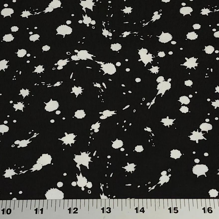 Cotton Knit Fabric With Black and White Paint Splatter, Ideal for Children's Apparel, European Quality, 4 Way Stretch - Sold by the 1/2 yard