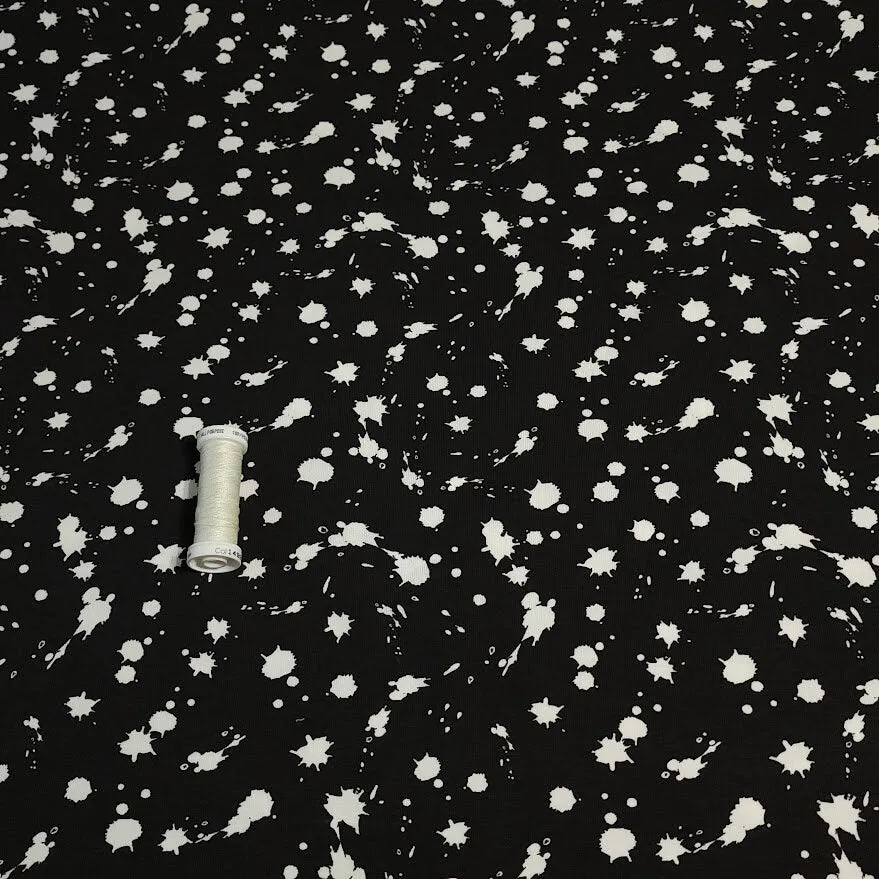 Cotton Knit Fabric With Black and White Paint Splatter, Ideal for Children's Apparel, European Quality, 4 Way Stretch - Sold by the 1/2 yard