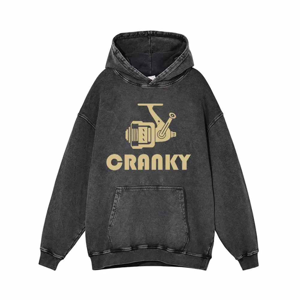Cranky Fishing Reel Funny Vintage Washed Hoodie