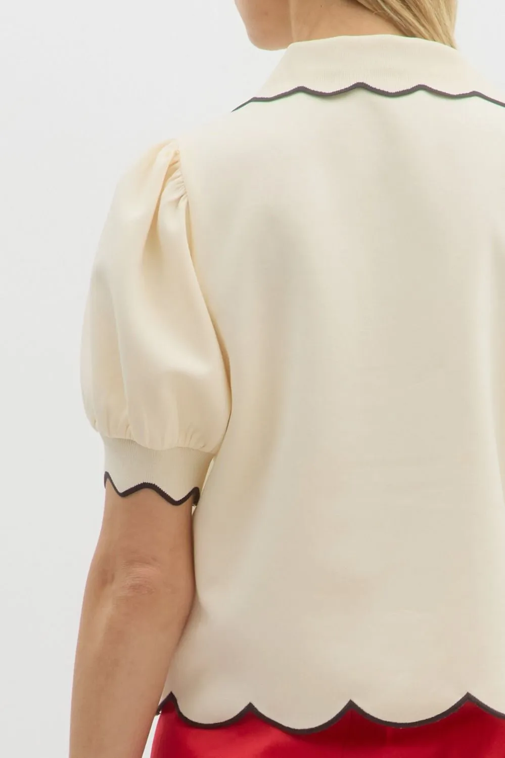 Cream with Black Collar Top