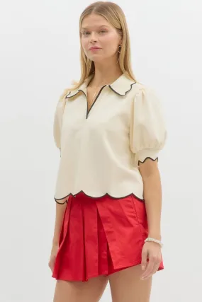 Cream with Black Collar Top
