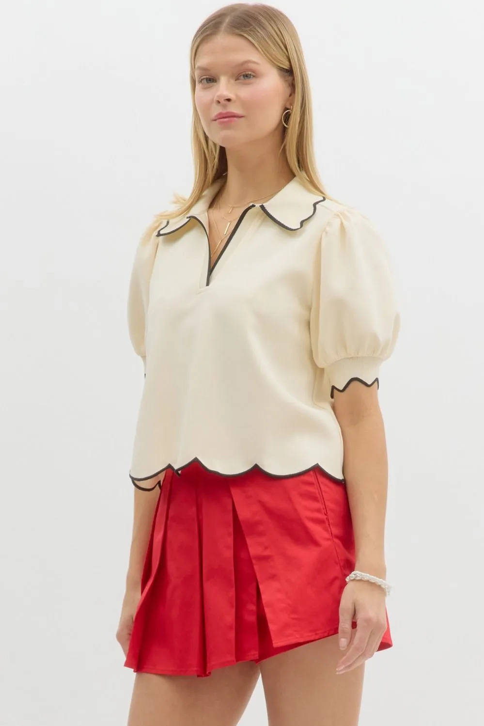 Cream with Black Collar Top