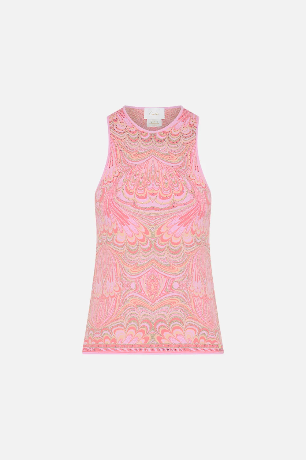 CREW NECK KNIT CAMI TEA WITH TUSCHINSKI