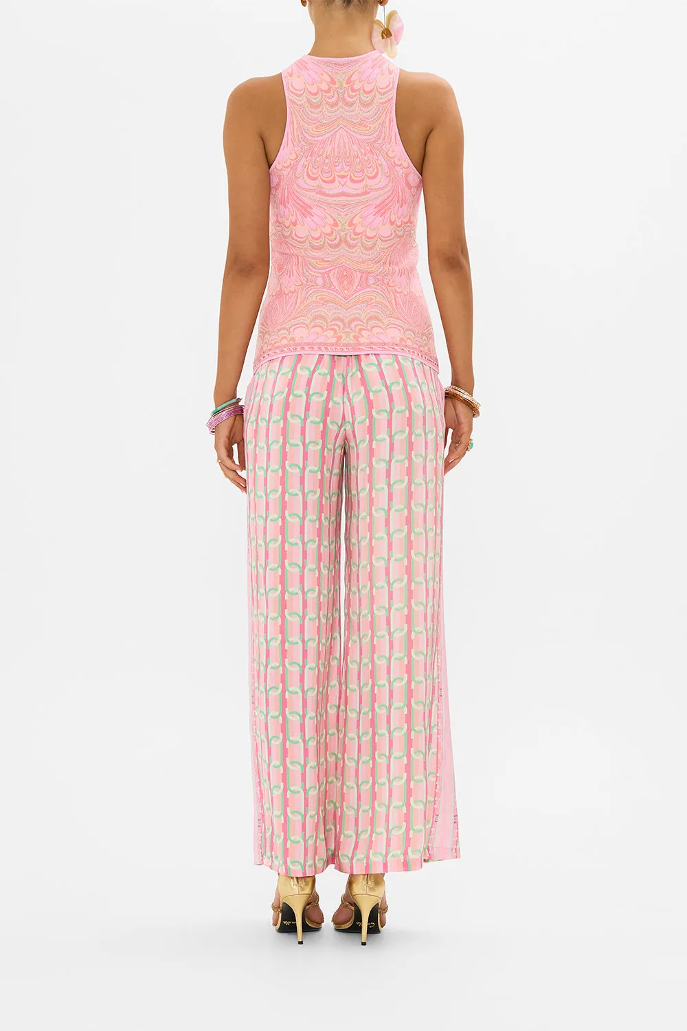 CREW NECK KNIT CAMI TEA WITH TUSCHINSKI