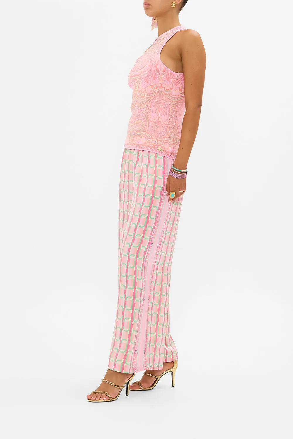CREW NECK KNIT CAMI TEA WITH TUSCHINSKI