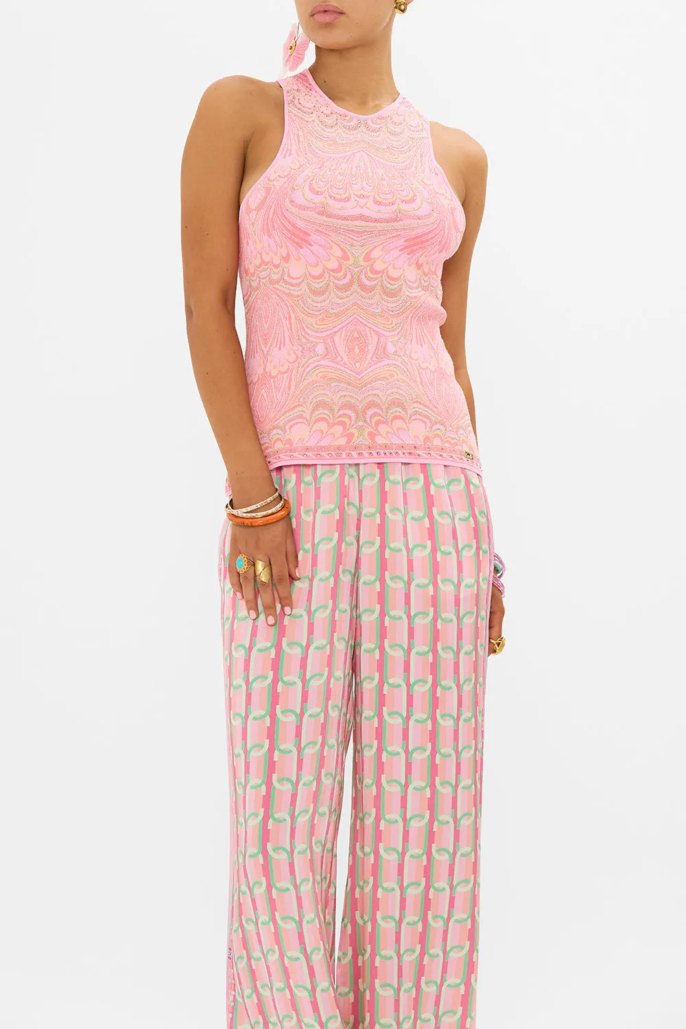 CREW NECK KNIT CAMI TEA WITH TUSCHINSKI