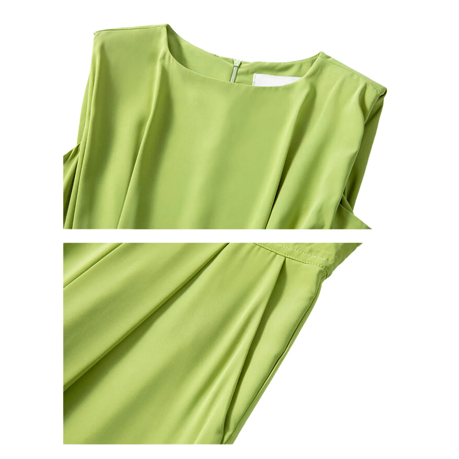 Crew Neck Sleeveless Jumpsuit With Padded Shoulders - Olive Green