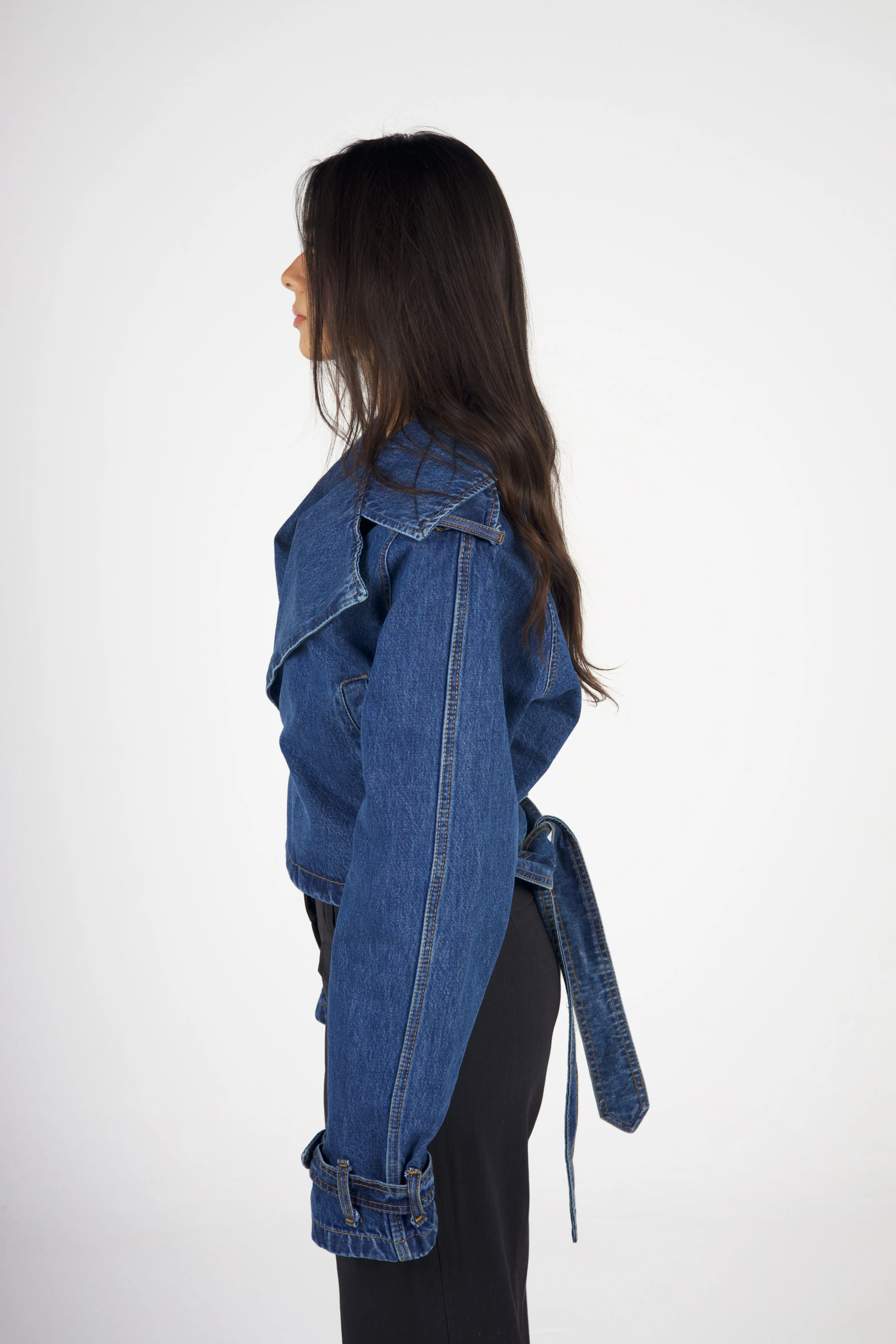CROPPED DENIM TRENCH COAT