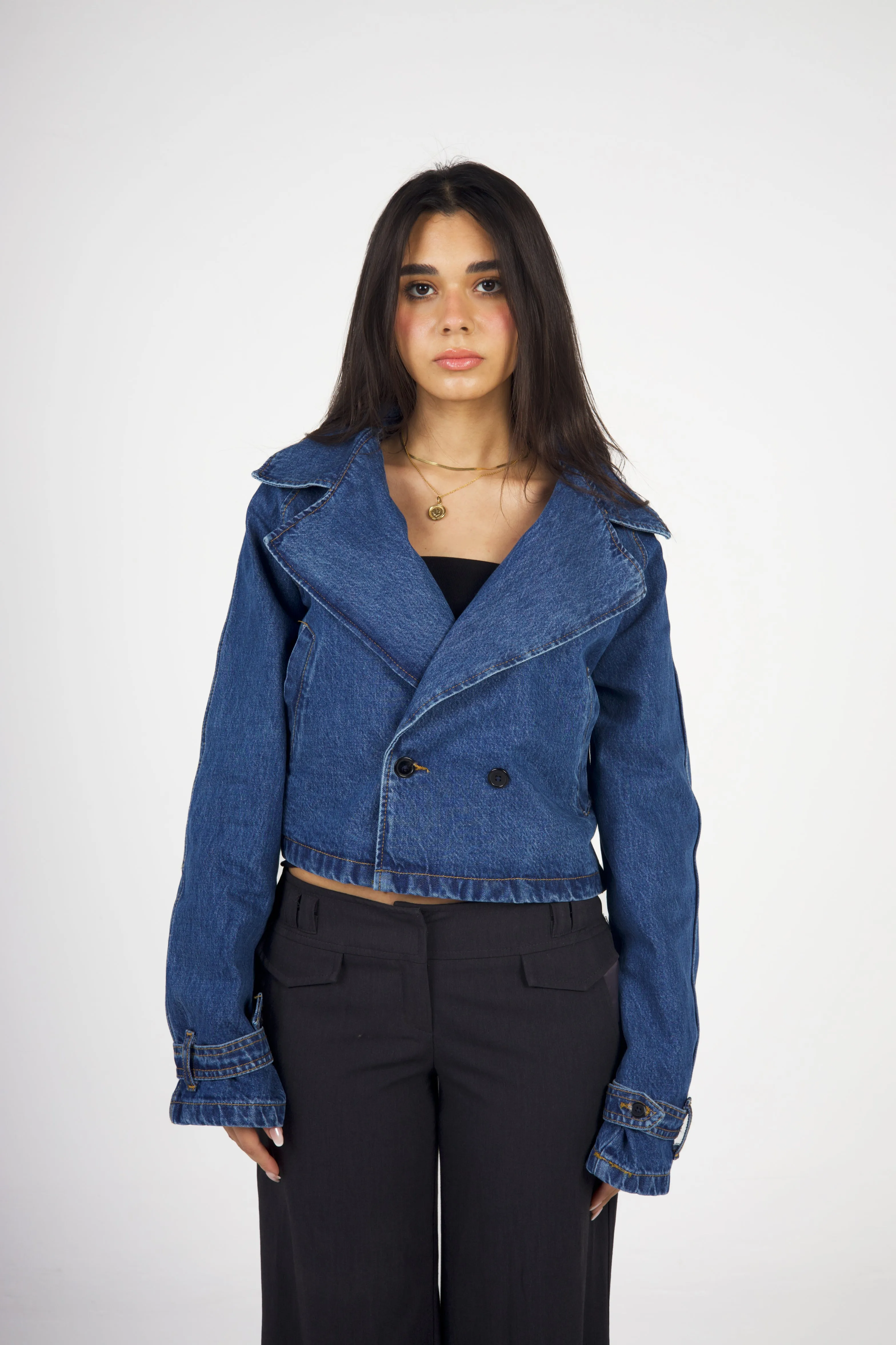 CROPPED DENIM TRENCH COAT