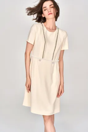 Custard Beaded Crepe Midi Dress