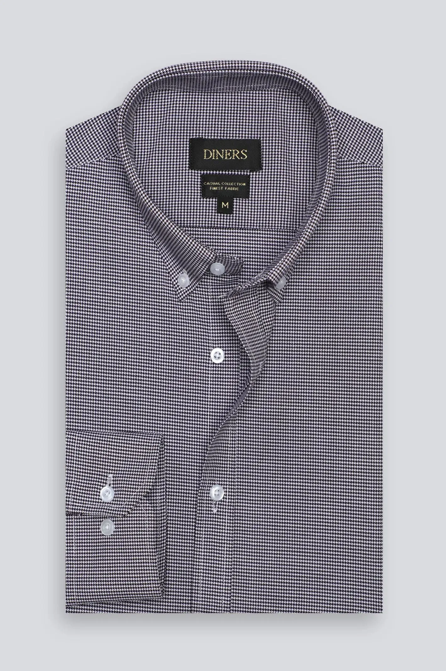 Dark Brown Houndstooth Check Casual Shirt