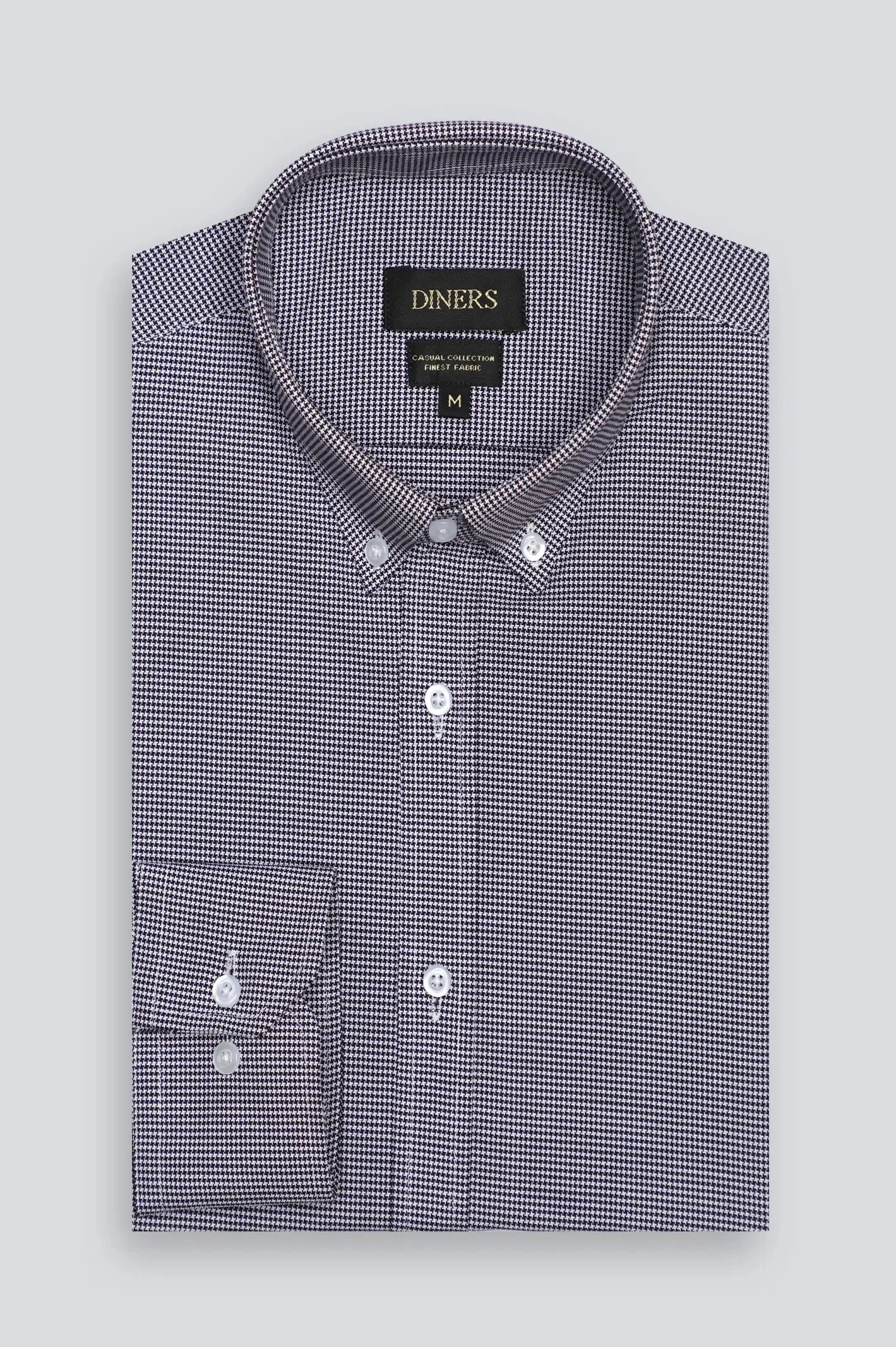 Dark Brown Houndstooth Check Casual Shirt