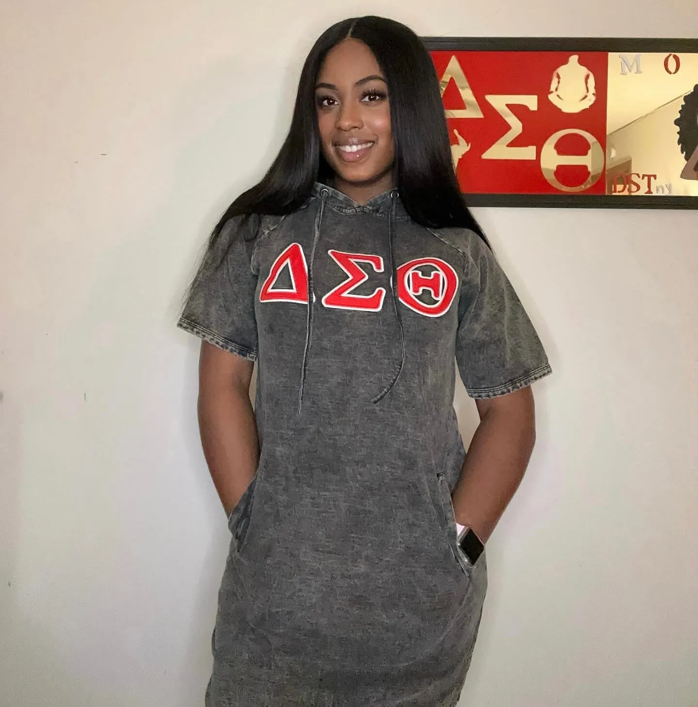 Delta Black Denim Hoodie Dress With Pockets
