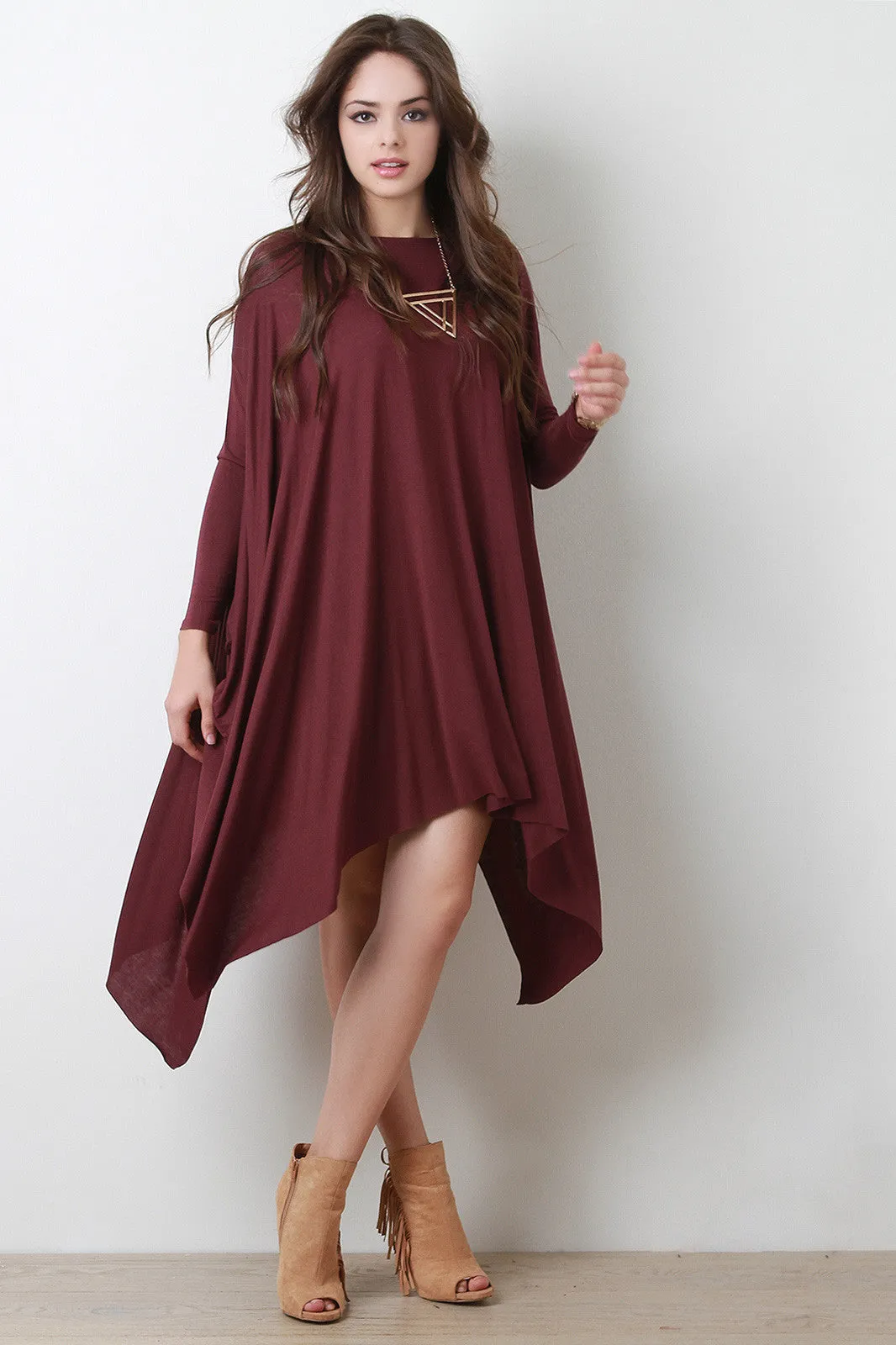 Dolman Sleeve Handkerchief Midi Dress