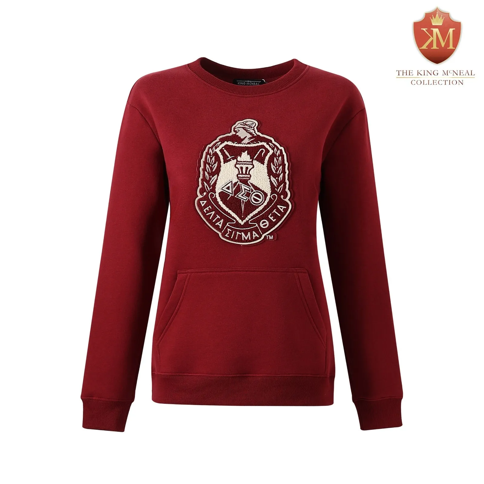 DST Crimson & Cream Crest Pocket Chenille Crewneck