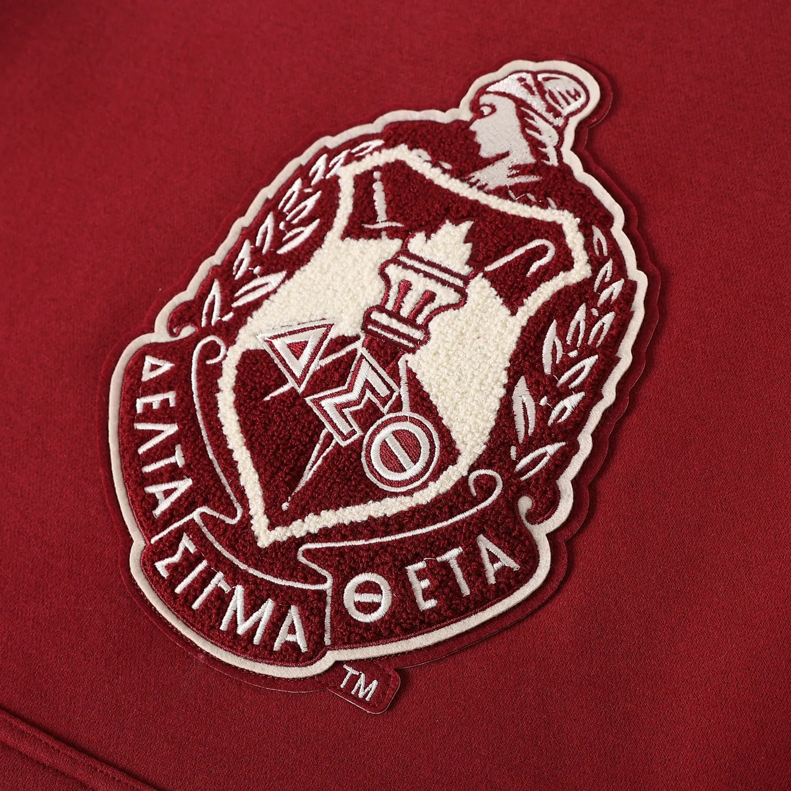 DST Crimson & Cream Crest Pocket Chenille Crewneck