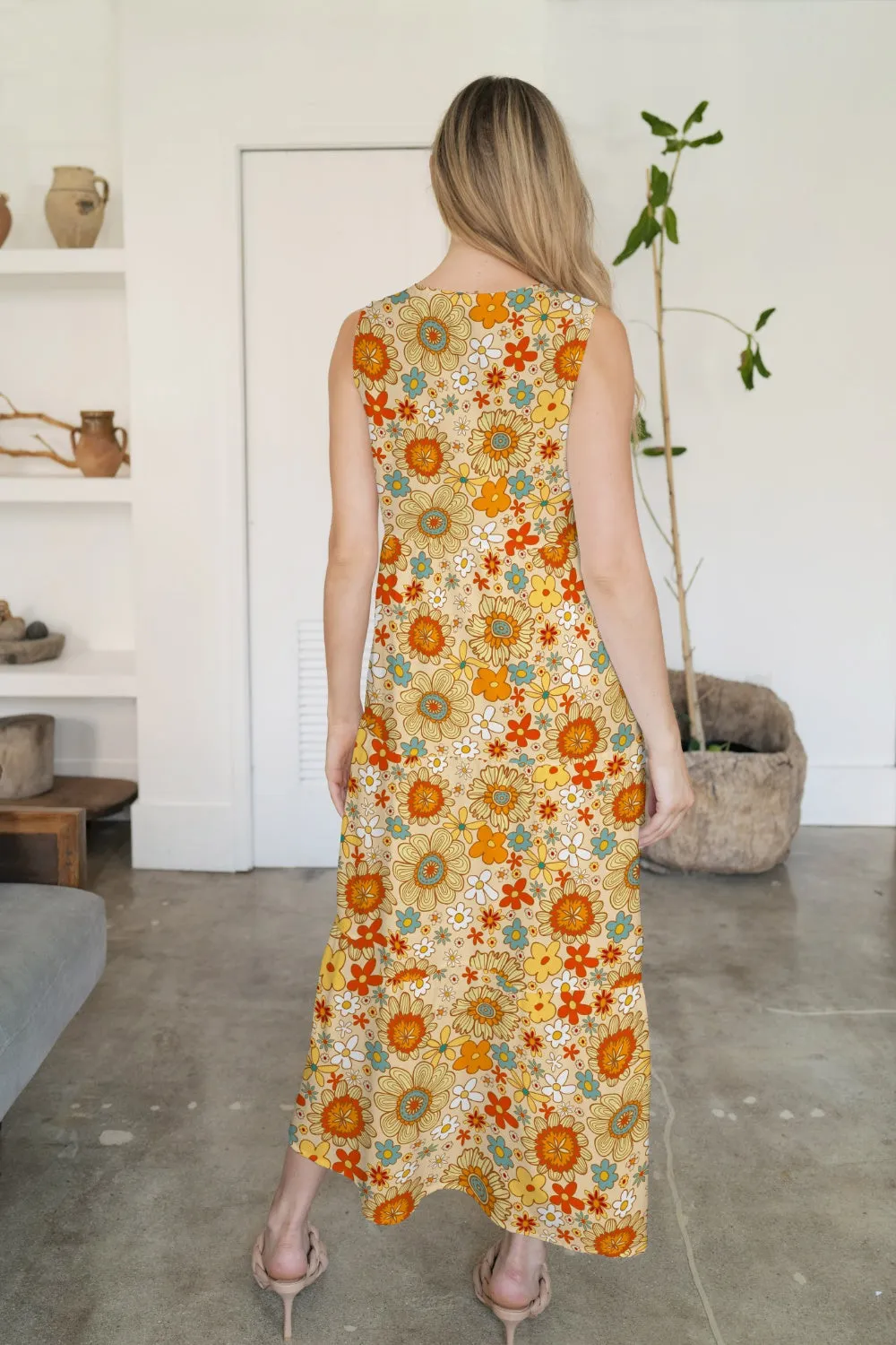 FAM-FAM Tiered Printed V-Neck Sleeveless Dress