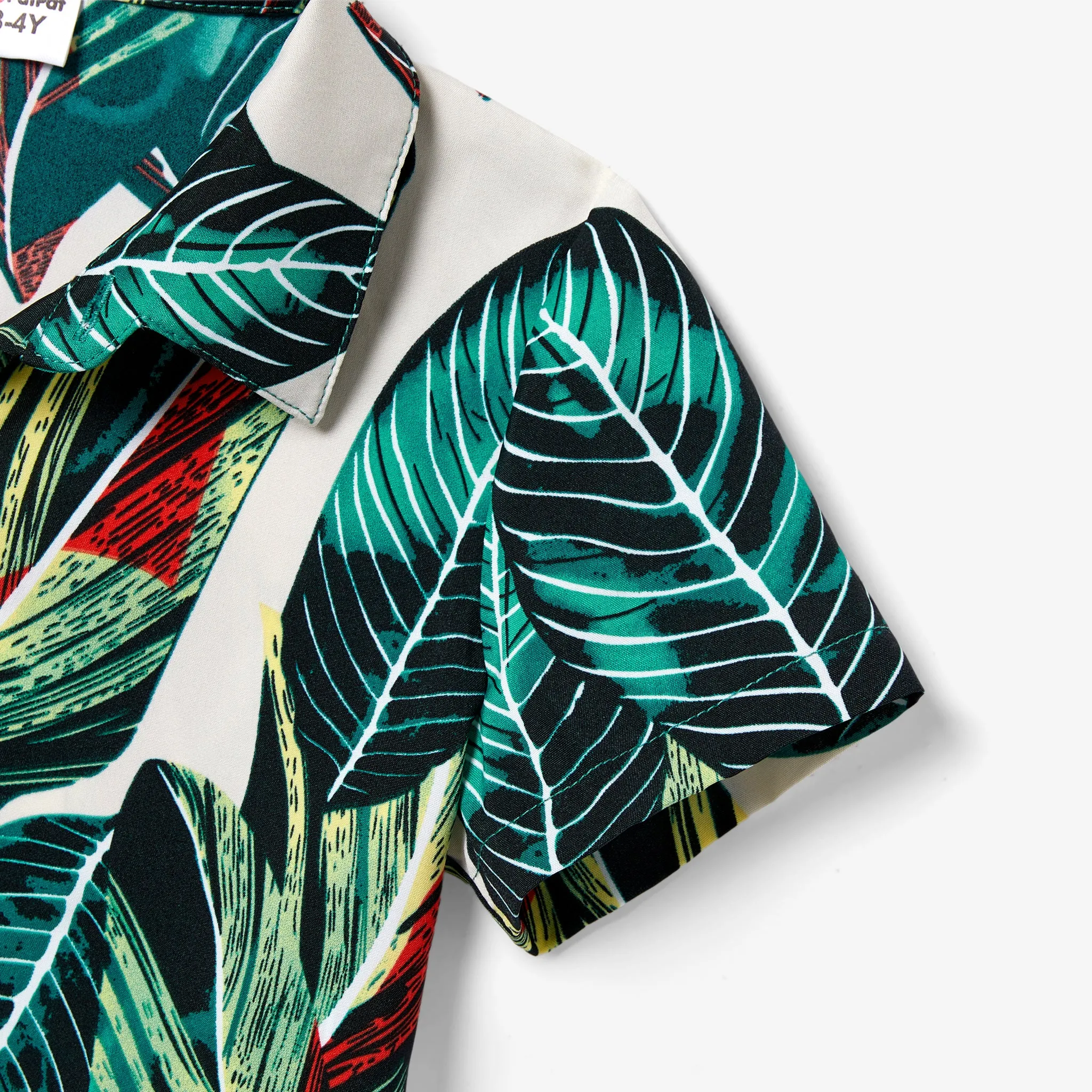 Family Matching Allover Leaf Print Shirt and Button-Front Strap Dress Sets