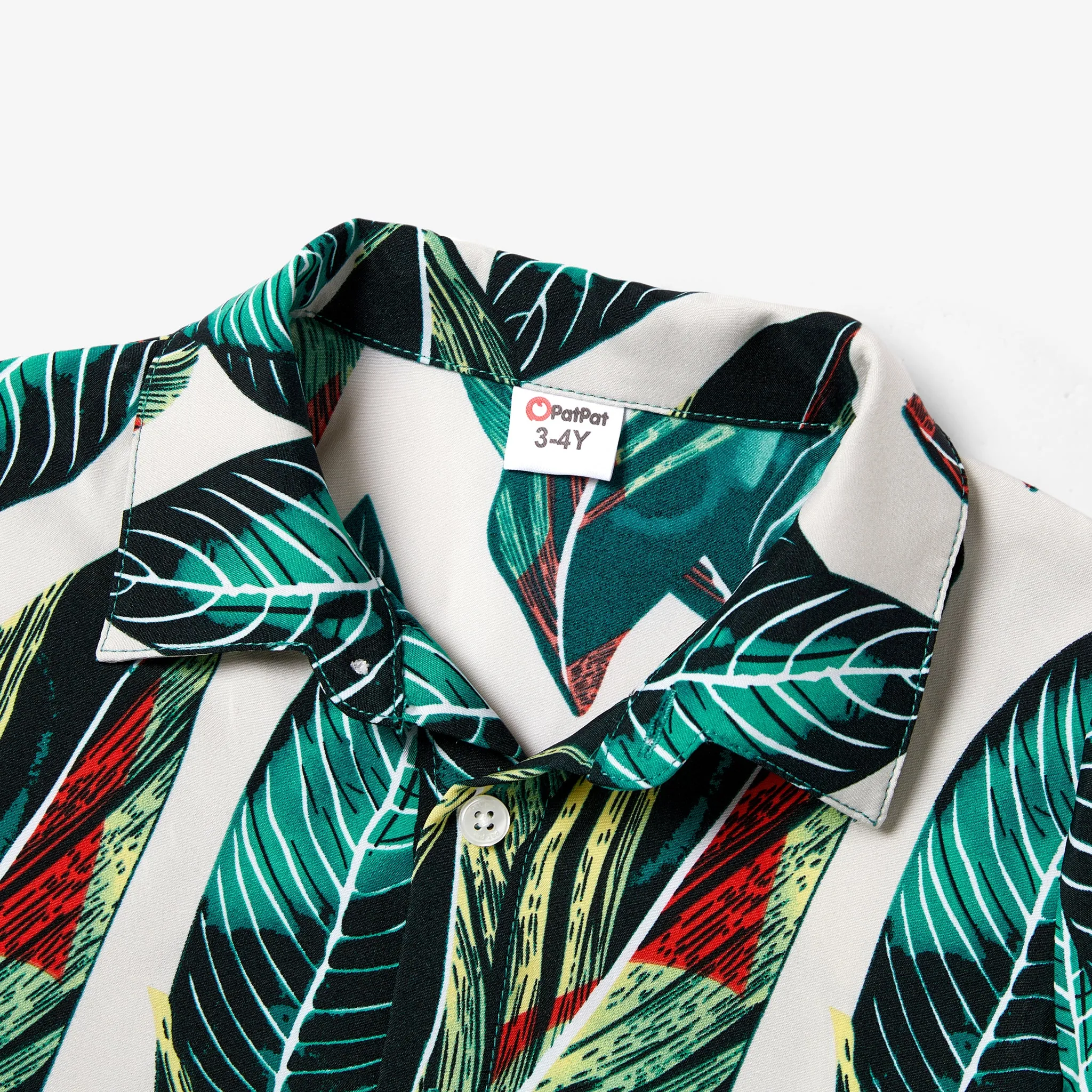 Family Matching Allover Leaf Print Shirt and Button-Front Strap Dress Sets