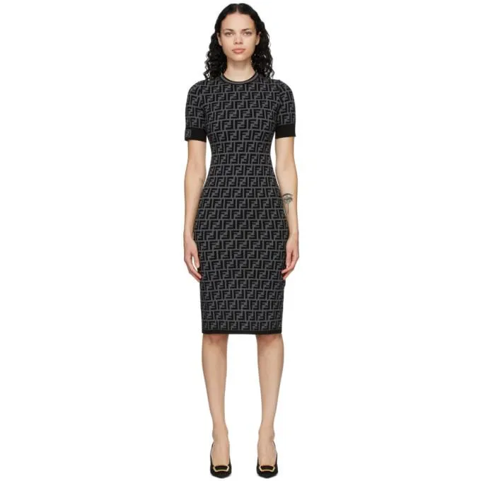Fendi Black and Grey Forever Fendi Knit Dress