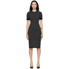 Fendi Black and Grey Forever Fendi Knit Dress
