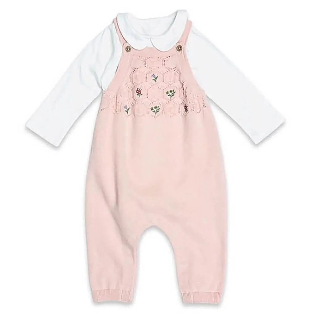 Floral Pointelle Knit Overall Set