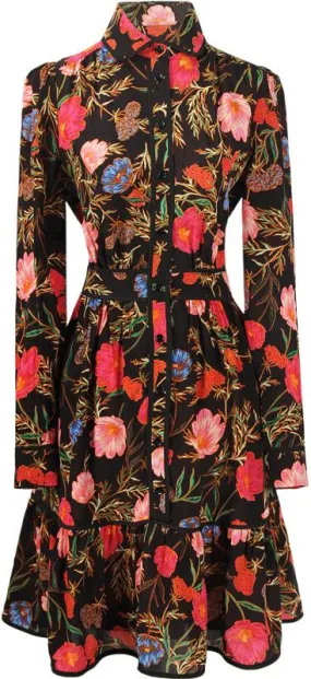 Floral-Print Shirt Dress - Black or White