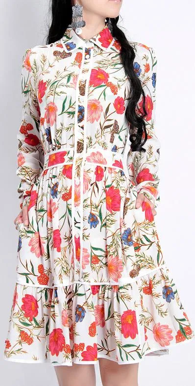 Floral-Print Shirt Dress - Black or White