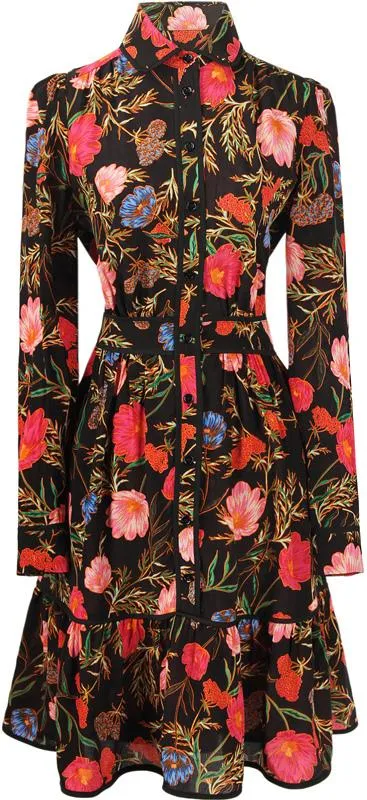 Floral-Print Shirt Dress - Black or White