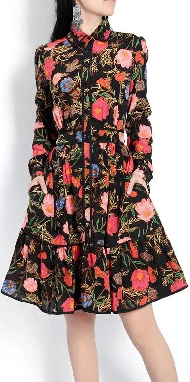 Floral-Print Shirt Dress - Black or White