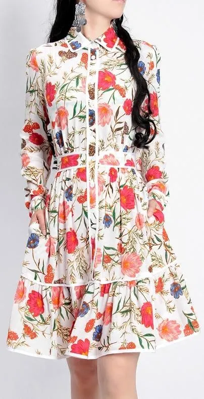 Floral-Print Shirt Dress - Black or White