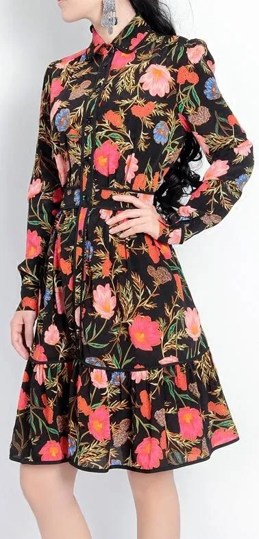Floral-Print Shirt Dress - Black or White