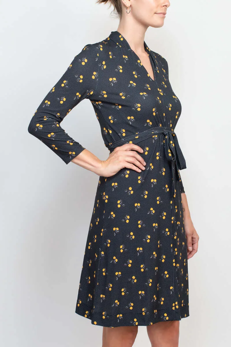 French Connection V-Neck Long Sleeve Tie Back Multi Print Jersey Dress
