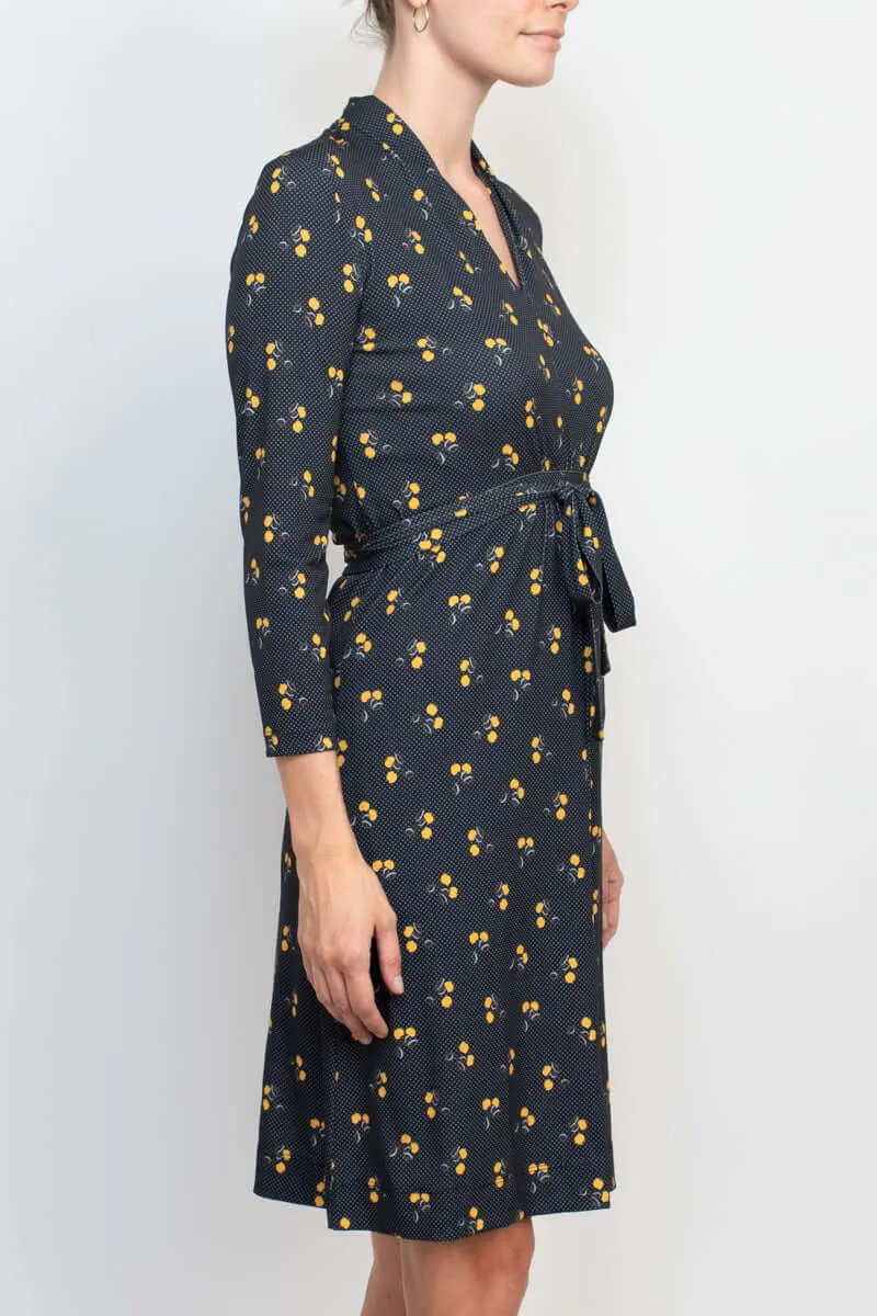 French Connection V-Neck Long Sleeve Tie Back Multi Print Jersey Dress