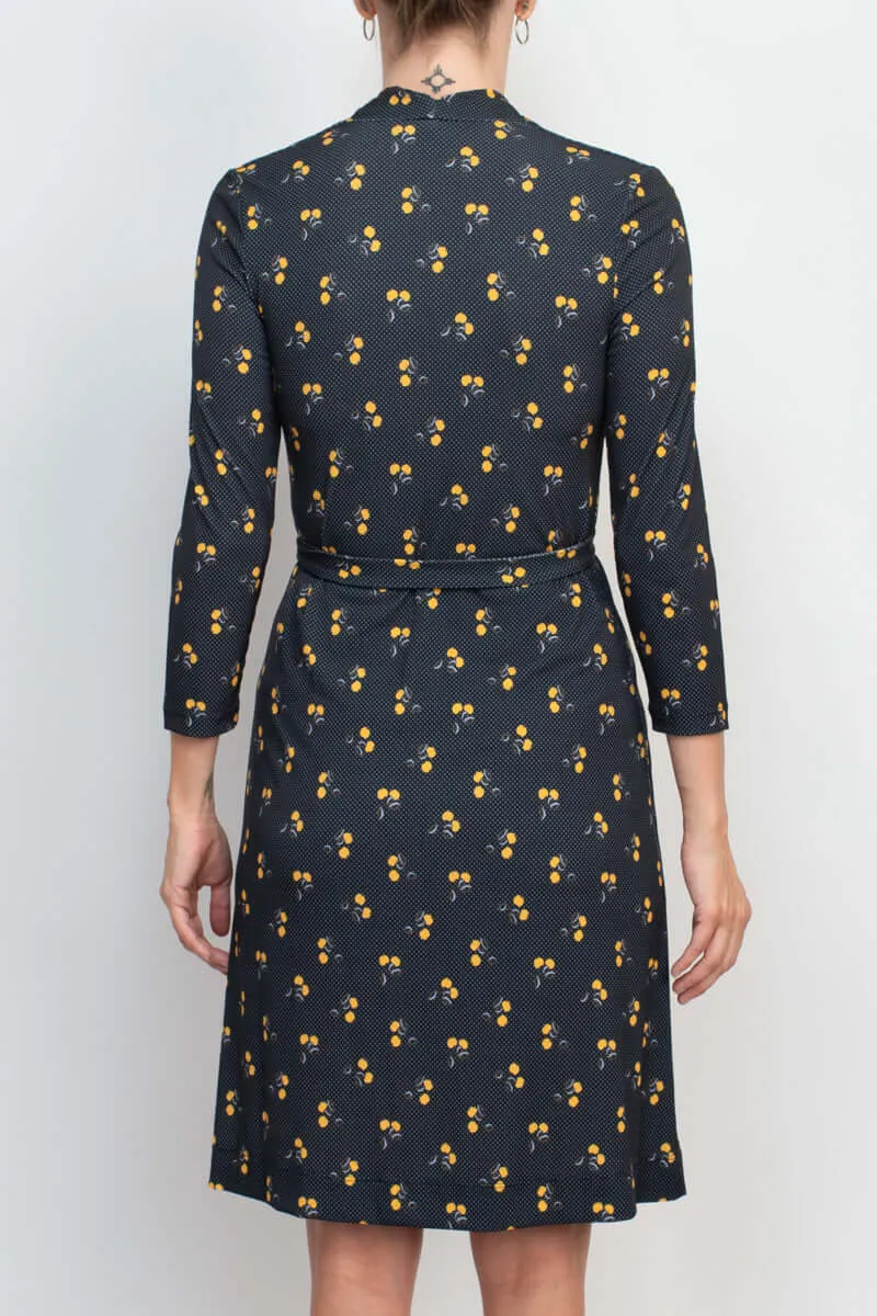 French Connection V-Neck Long Sleeve Tie Back Multi Print Jersey Dress