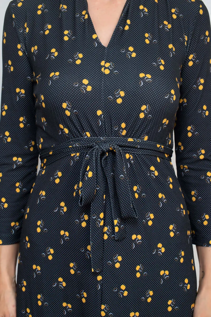 French Connection V-Neck Long Sleeve Tie Back Multi Print Jersey Dress