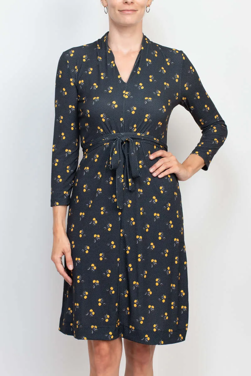 French Connection V-Neck Long Sleeve Tie Back Multi Print Jersey Dress