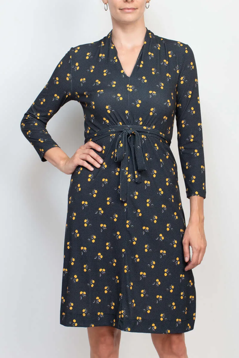 French Connection V-Neck Long Sleeve Tie Back Multi Print Jersey Dress