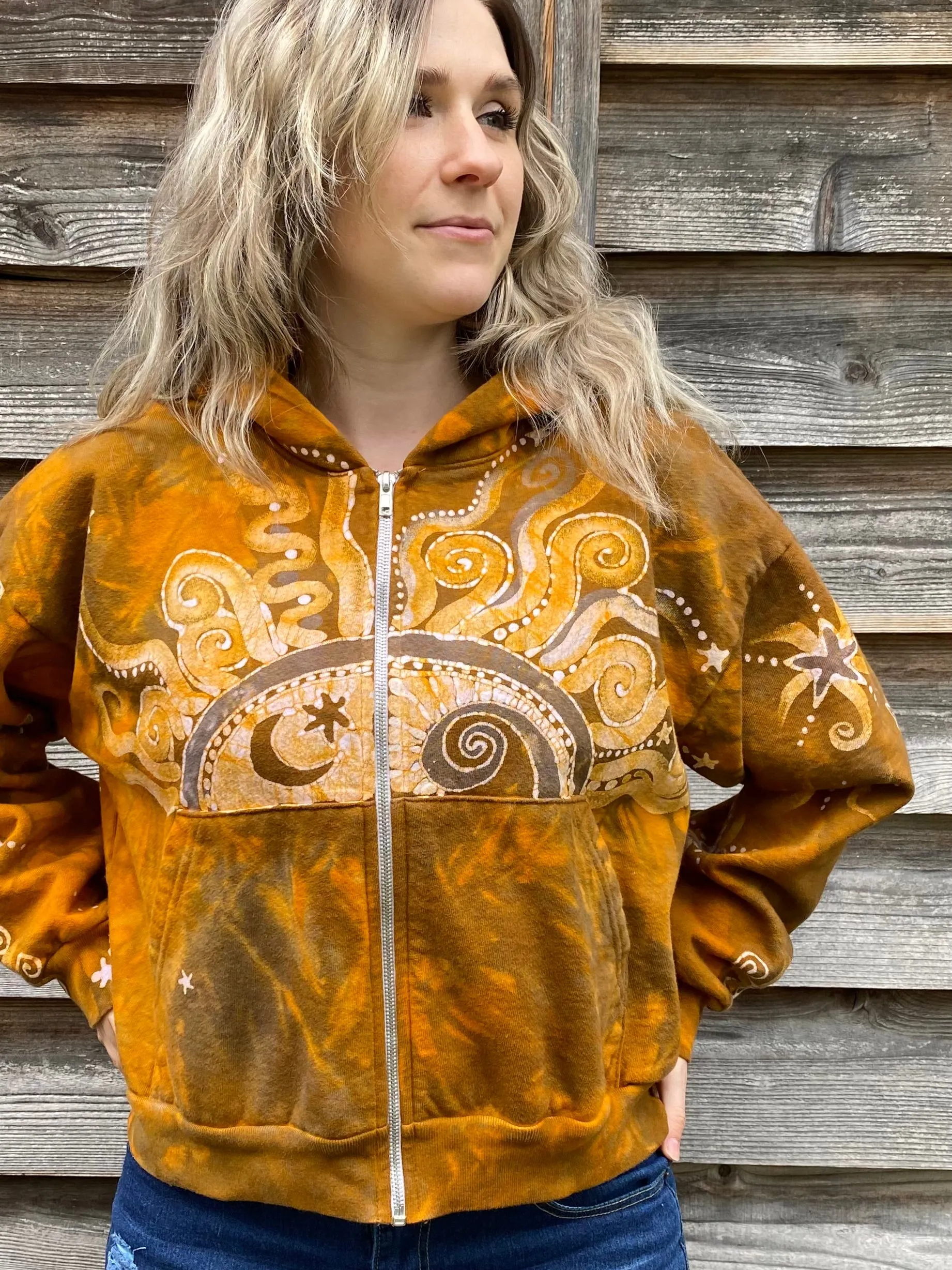 Golden Tree and Moon Handmade Batik Hoodie
