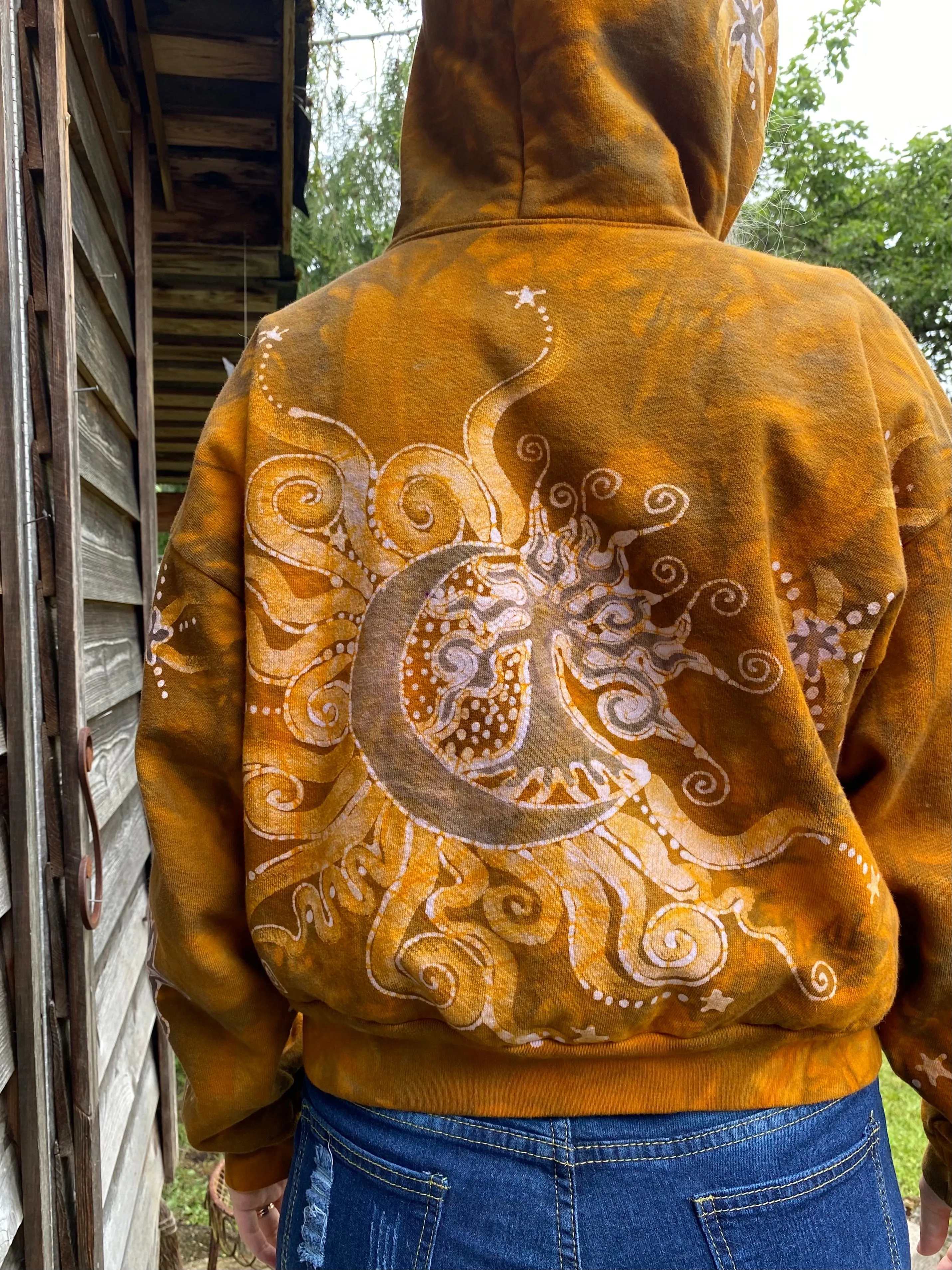 Golden Tree and Moon Handmade Batik Hoodie