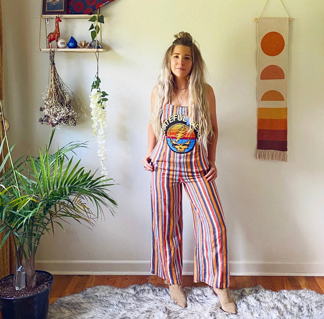 Grateful Dead Striped Overall Style Jumpsuit