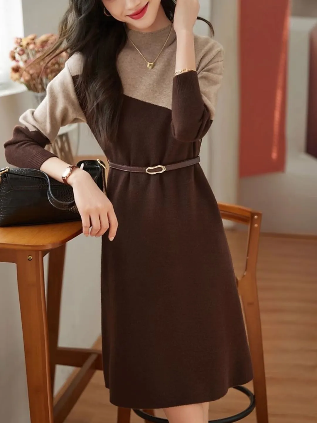 Half Turtleneck Knit Dress