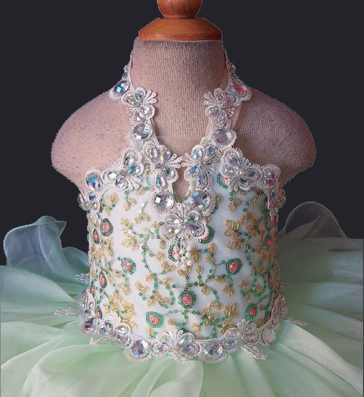Halter Lace Beaded Newborn Cupcake Pageant Dress G040-8