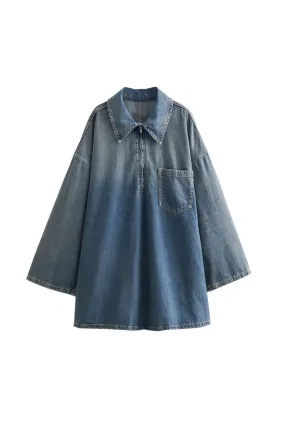 'Hazel' Loose-fitting Denim Shirt Dress
